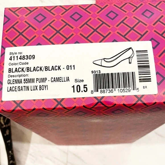 Tory Burch Glenna Pump Lace/Satin Black Size 10.5 - Picture 12 of 15